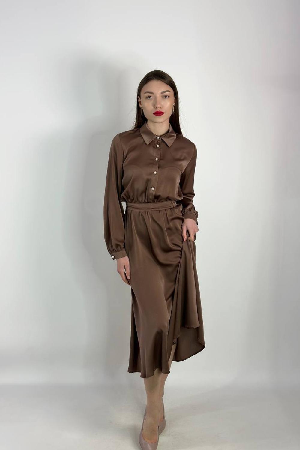 Festive chocolate dress in the style of a shirt.