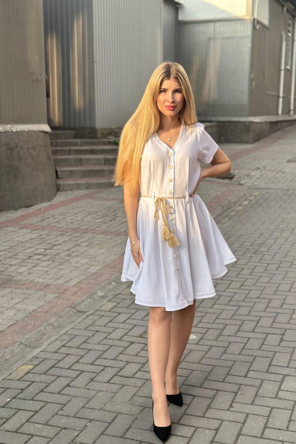 Сукня біла міні з льону