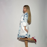 Embroidered dress women's white with red flowers