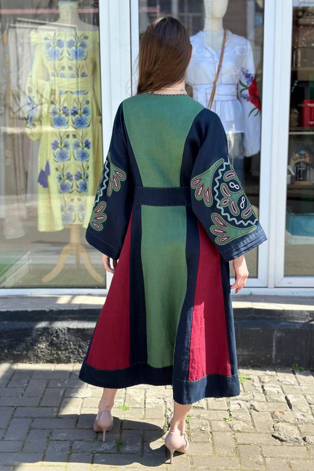 Embroidered blue-green dress Gelena EMBROIDERED GEM