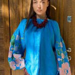 Вишиванка жіноча лляна блакитна EMBROIDERED GEM