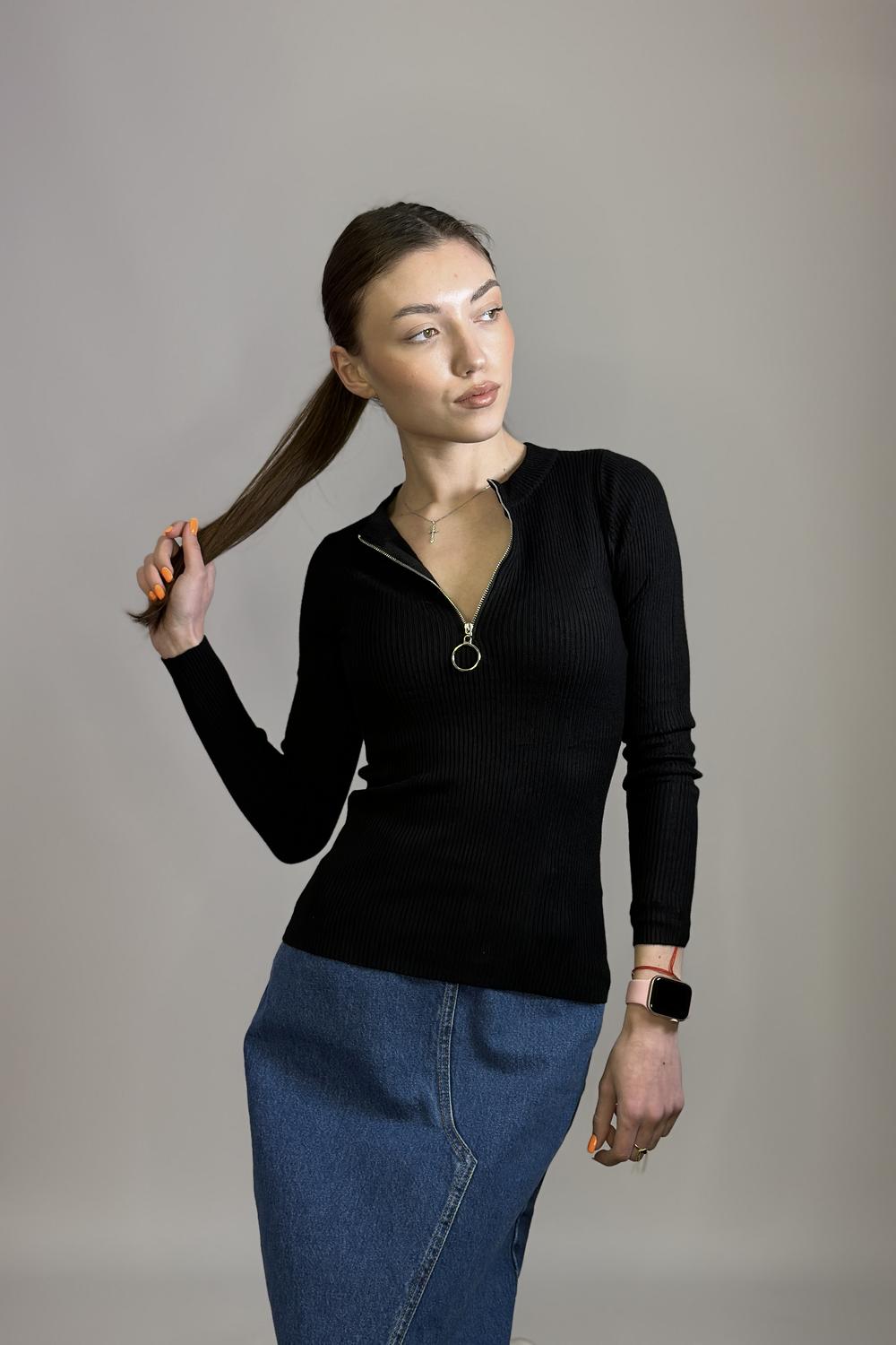 Кофта чорна з блискавкою Solmar