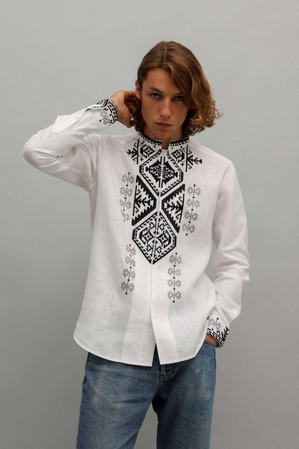 Men's embroidered shirt (vyshyvanka) Gorgana white made of linen