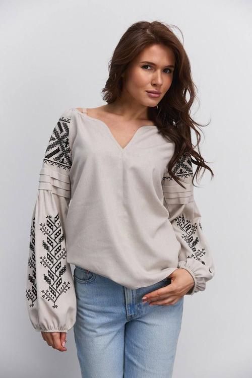 Beige embroidered shirt with black embroidery 35352_black