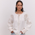 Women's embroidered milk shirt with golden embroidery