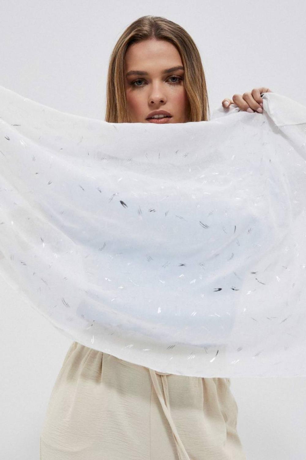 A white scarf with silver print MOODO
