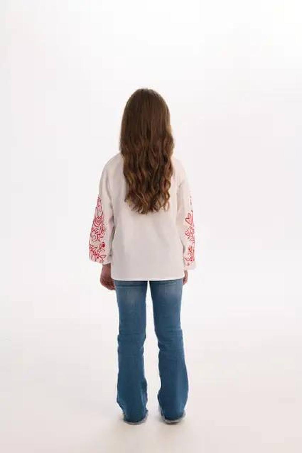 White embroidered shirt for girls with red