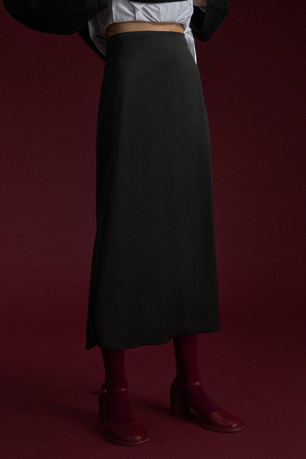 Black silk midi skirt STIMMA
