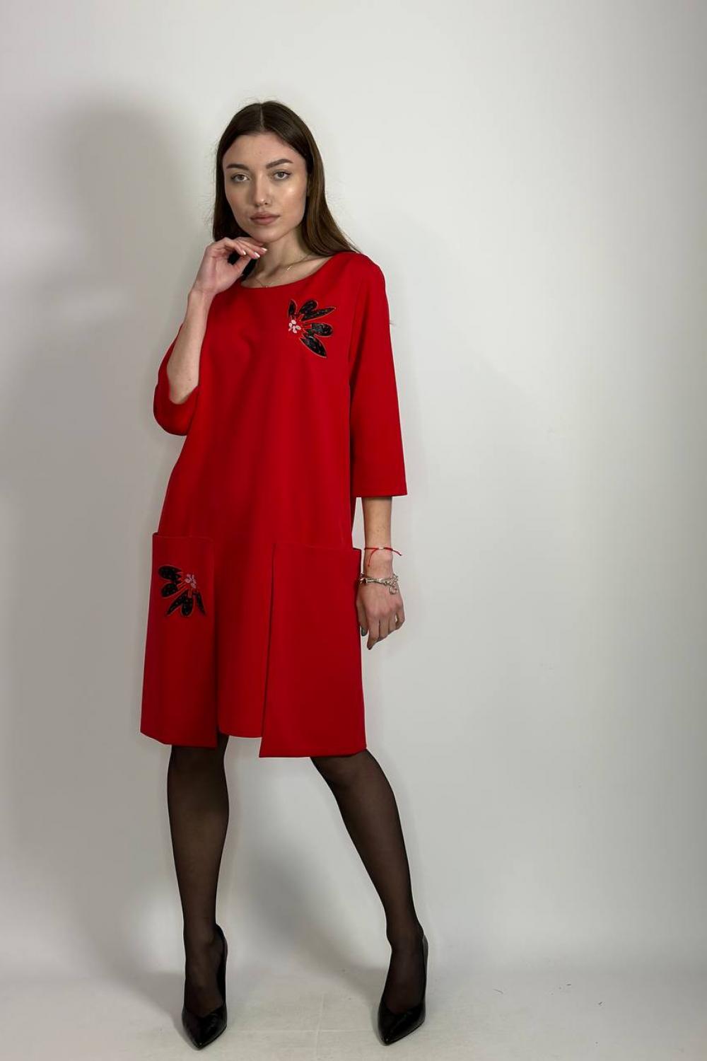 Red dress with a flower woman fashion