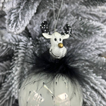 Christmas tree decoration 27 cm made of glass and polystone. Moose are black and white/ Strip