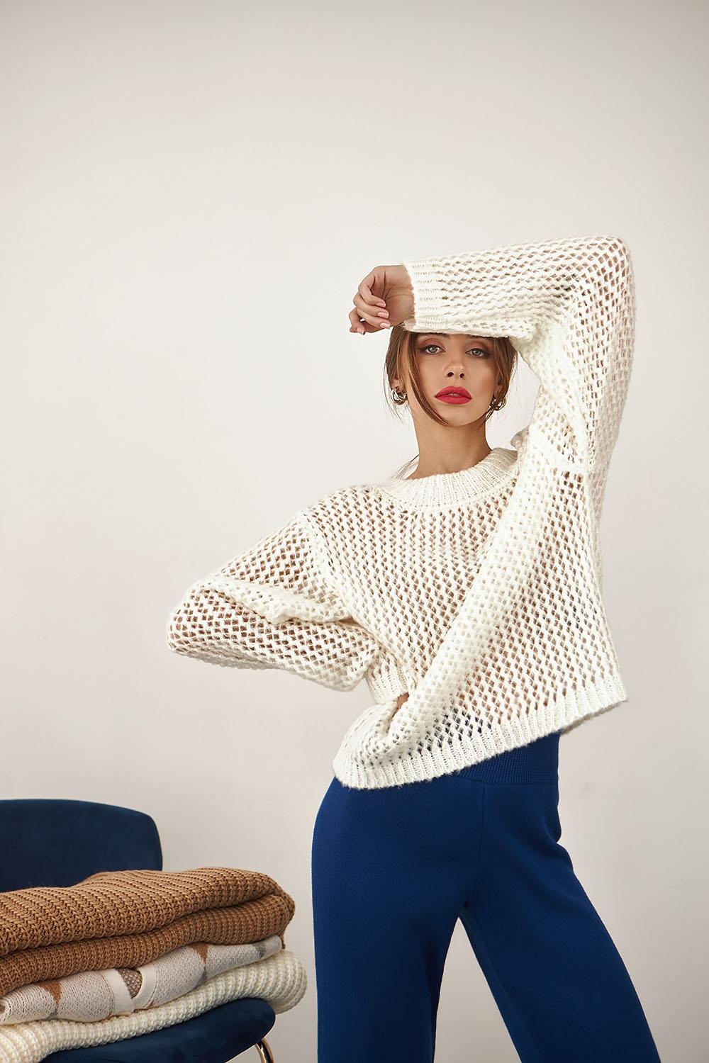 Women's white openwork sweater 2329 BELLISE