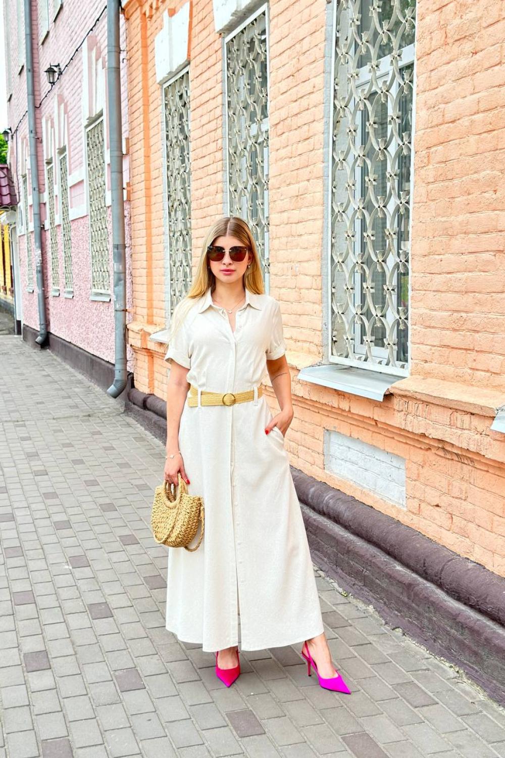 Beige linen dress