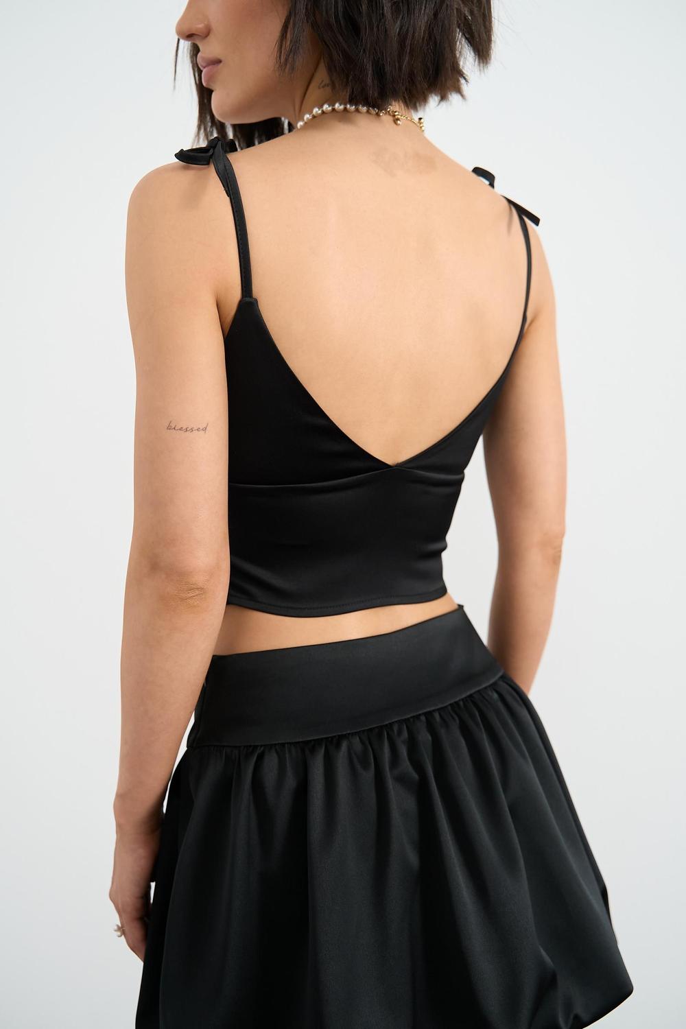 Black top with silk straps