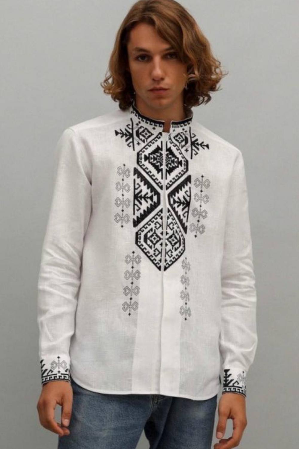 Men's embroidered shirt (vyshyvanka) Gorgana white made of linen