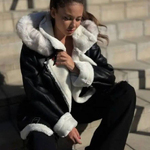 Sheepskin coat in black color