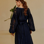 Embroidered GEM women's black Richelieu linen dress