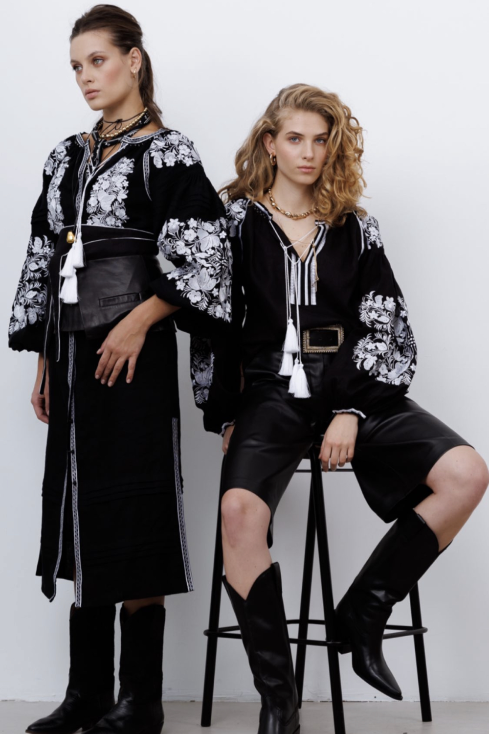 Women's embroidered jacket, black with white embroidery Petrykivska EMBROIDERED GEM