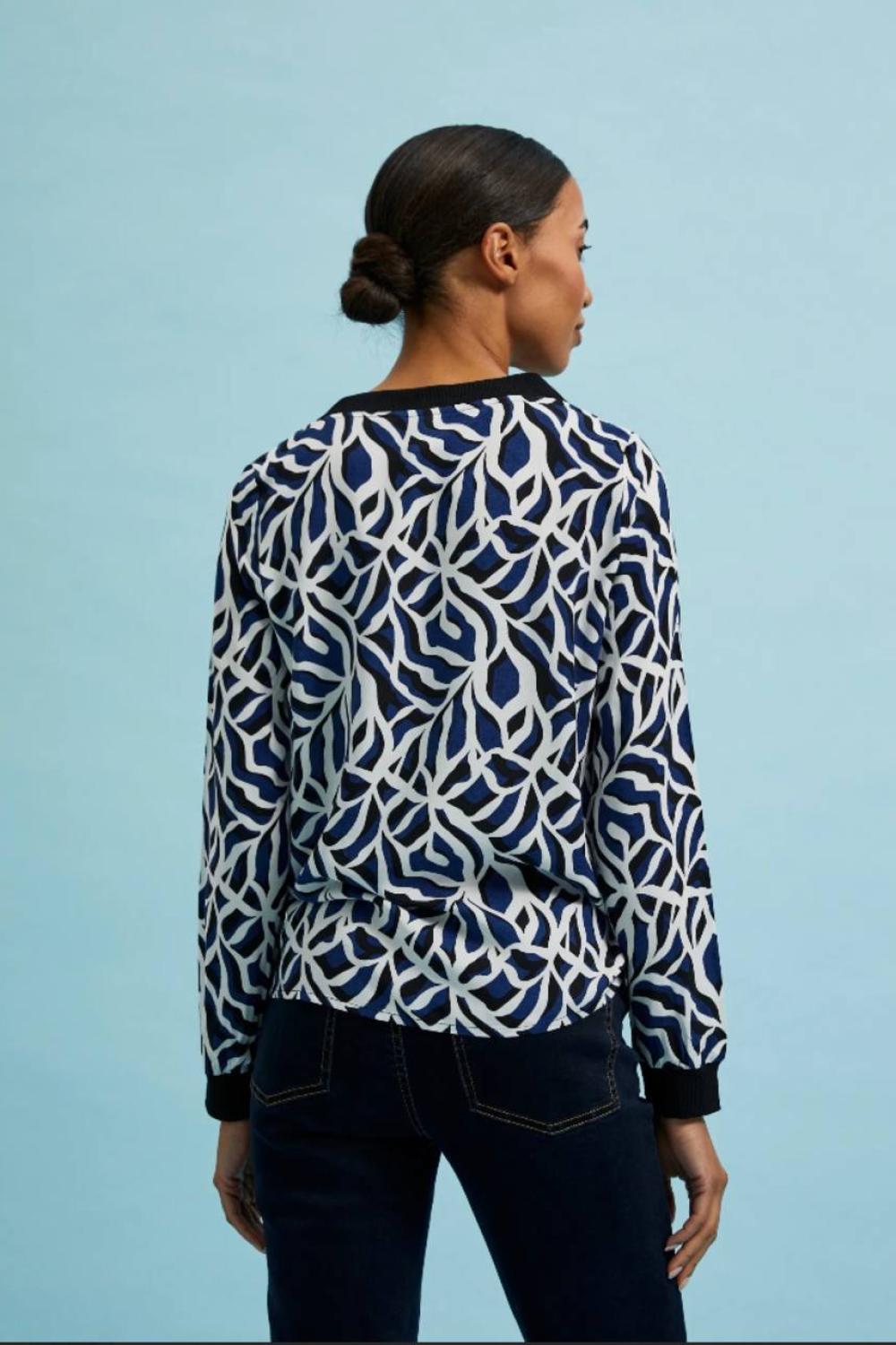 Navy viscose blouse with print MOODO