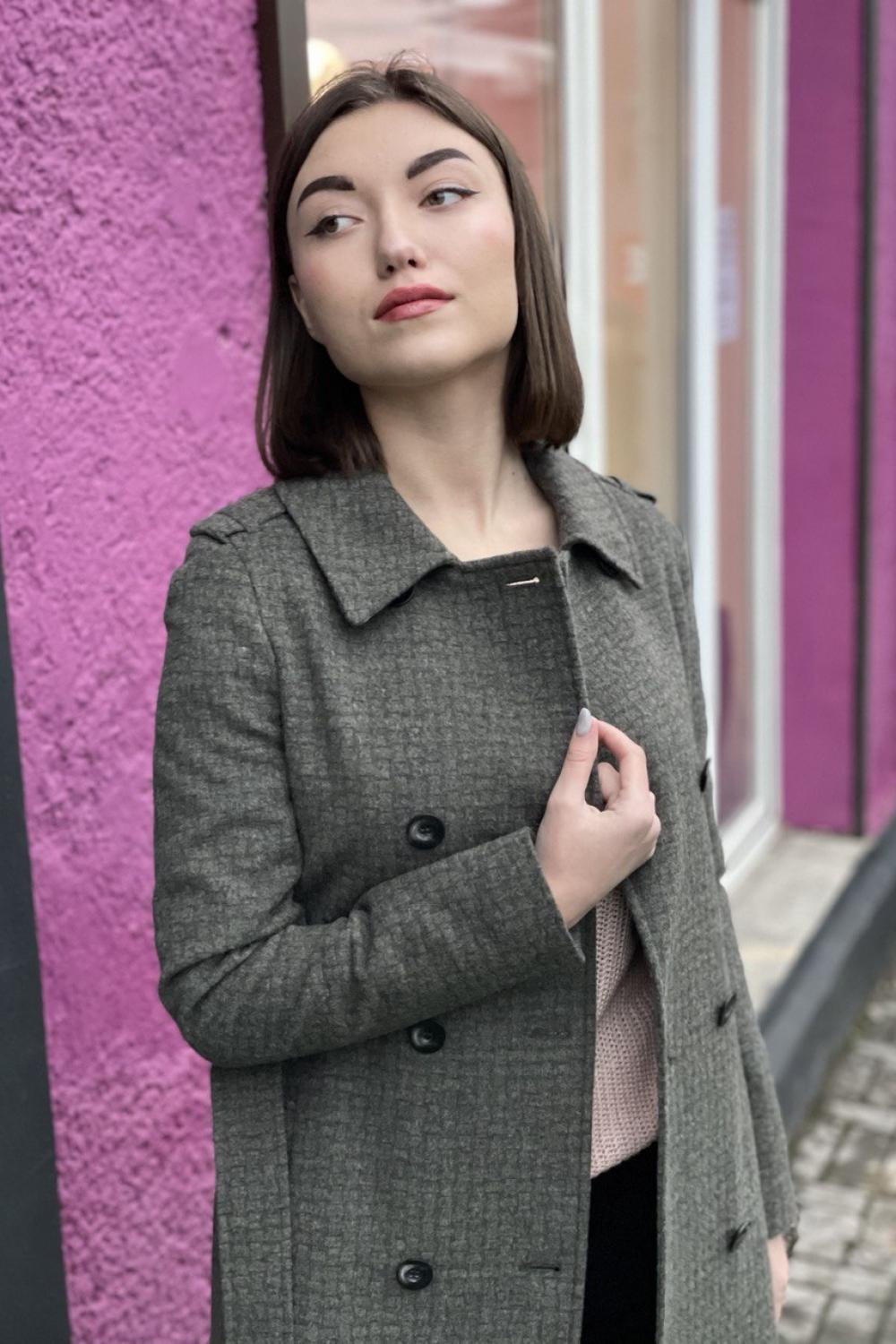 Vivalon double-breasted women's demi-season wool check trench coat