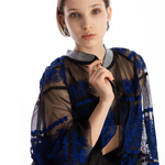 Bomber woman embroidered on a mesh black and blue EMBROIDERED GEM