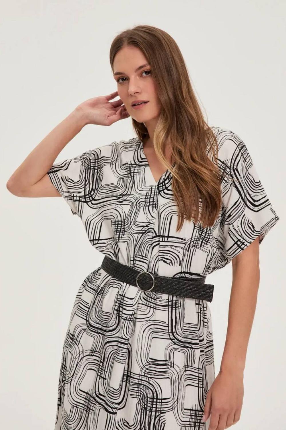Black and white linen midi dress