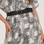 Black and white linen midi dress