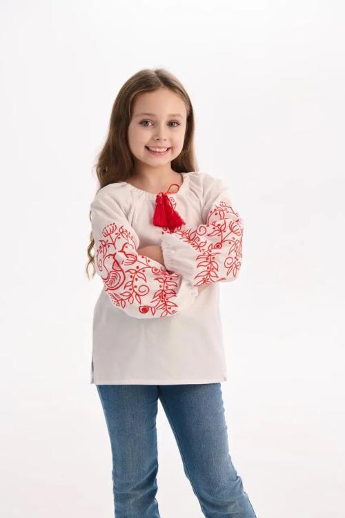 White embroidered shirt for girls with red