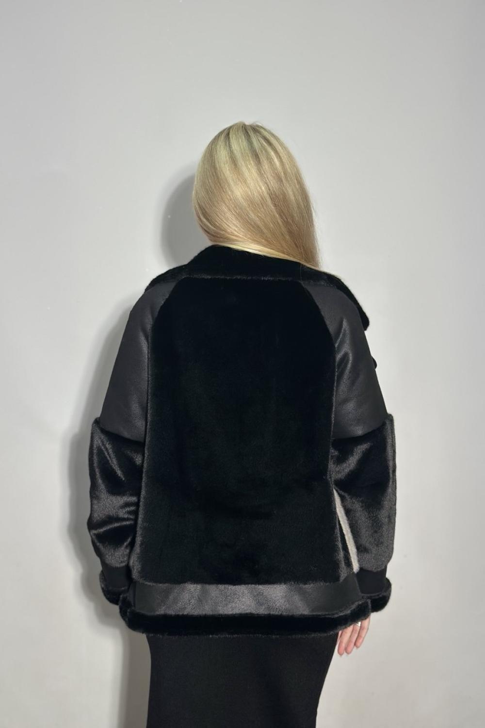 Black and beige eco-fur jacket