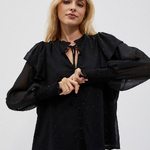 Black translucent blouse with frills