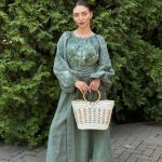 Olive embroidery dress