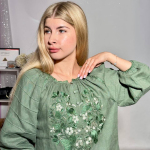 Women's green embroidered shirt of the author's work