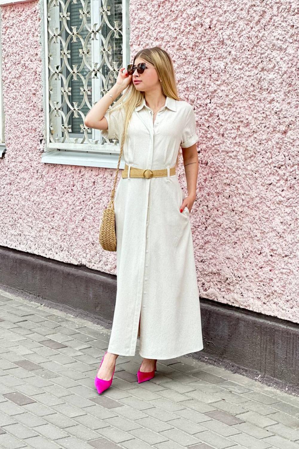 Beige linen dress