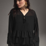 Blouse made of weightless loose fit fabric with ruffles