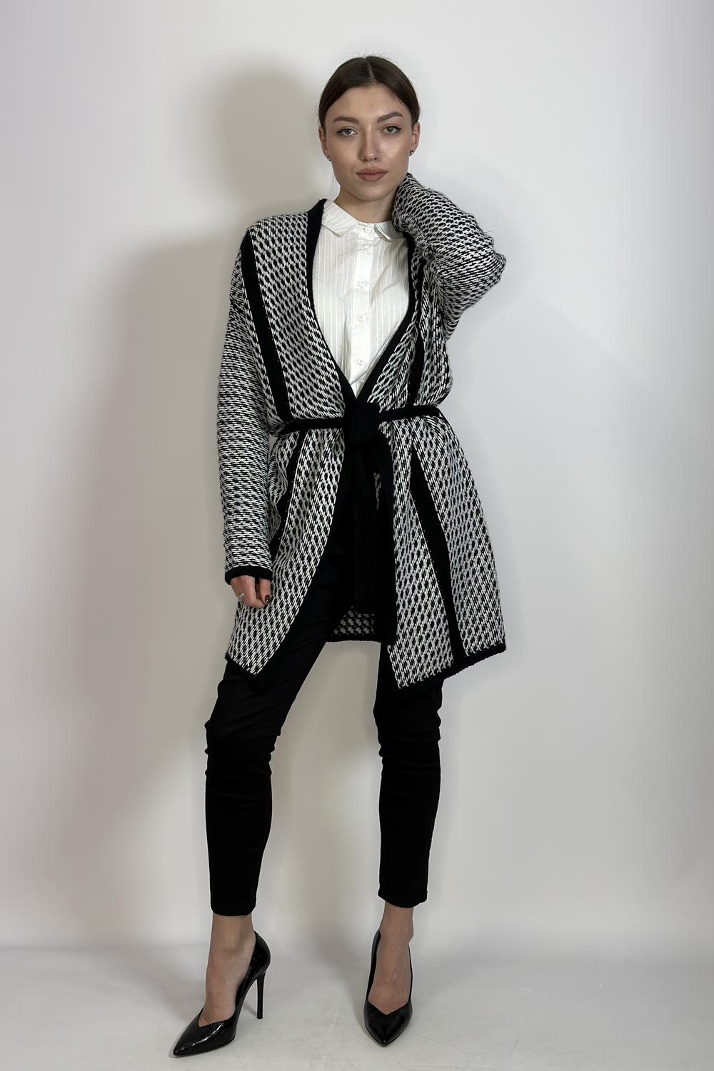 Cardigan black and white with belt Yuka Paris belt