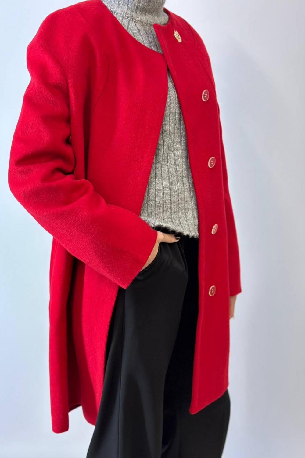 Women's demi-season red woolen coat Mirella moda