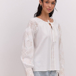 Women's embroidered milk shirt with golden embroidery