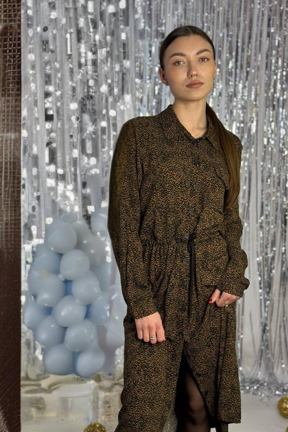 Copper shirt dress leopard print 20AH552. France. Yuka Paris
