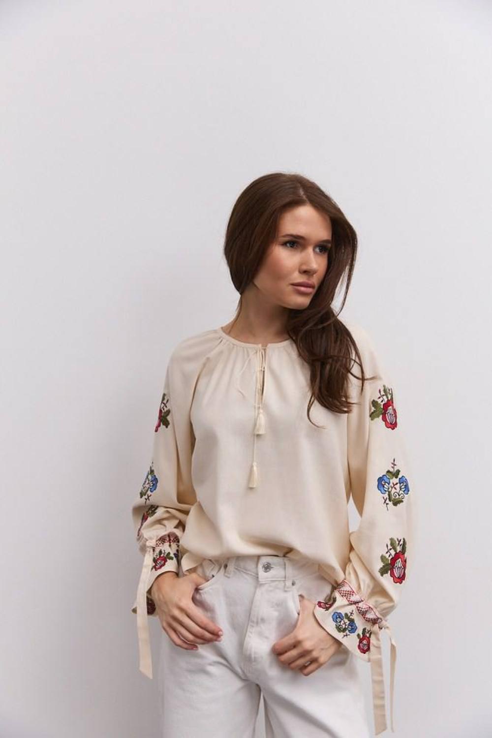 Beige embroidered shirt with red embroidery 35495_red