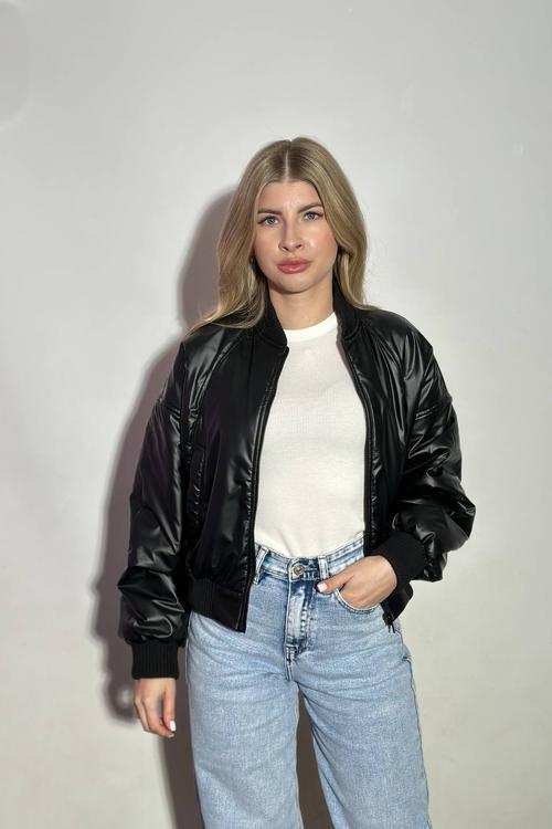 Black bomber jacket made of eco-leather