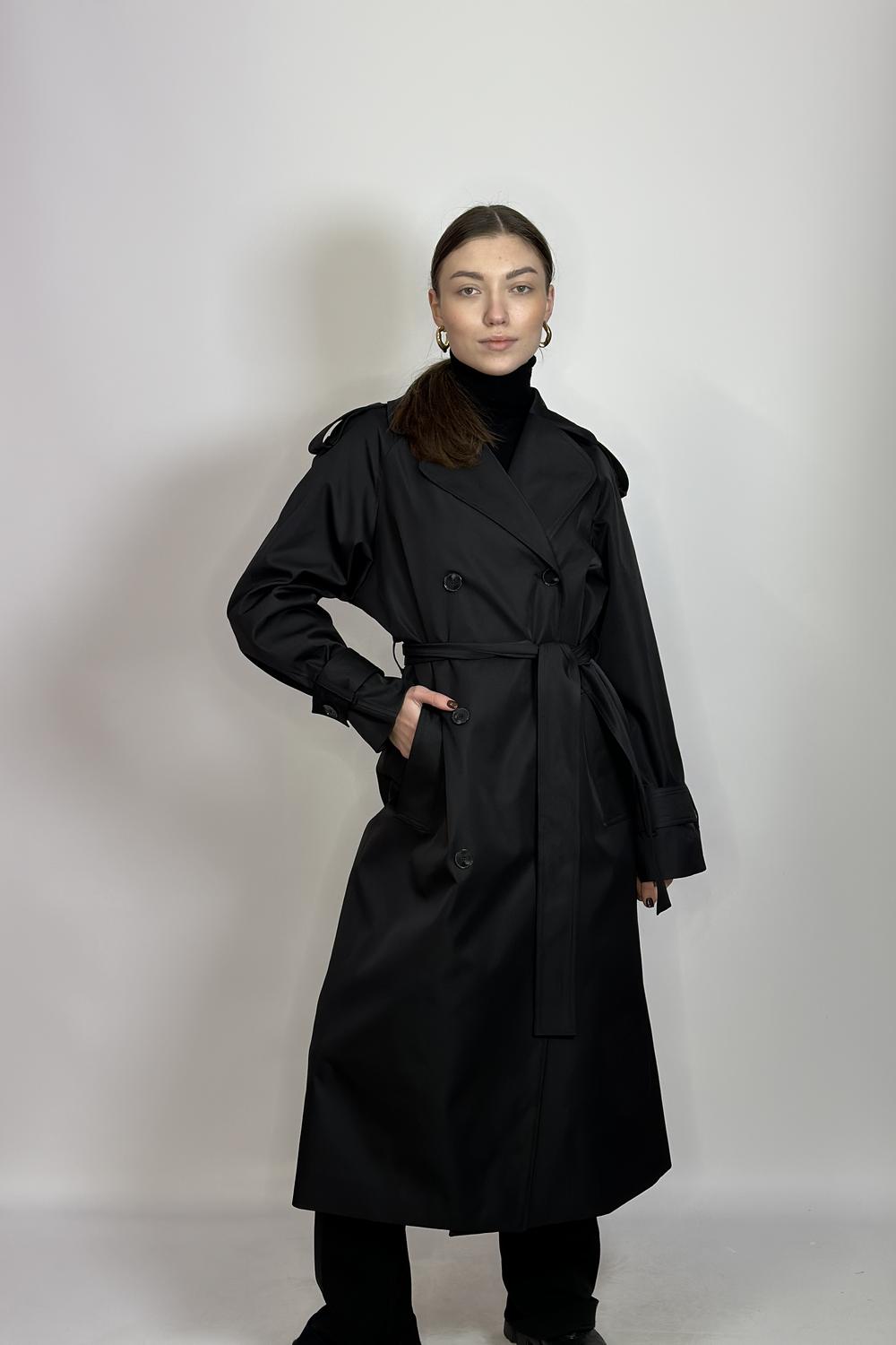 Trench coat women's black demi-season made of Fine Line cotton