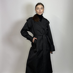 Trench coat women's black demi-season made of Fine Line cotton