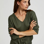 A olive sweater
