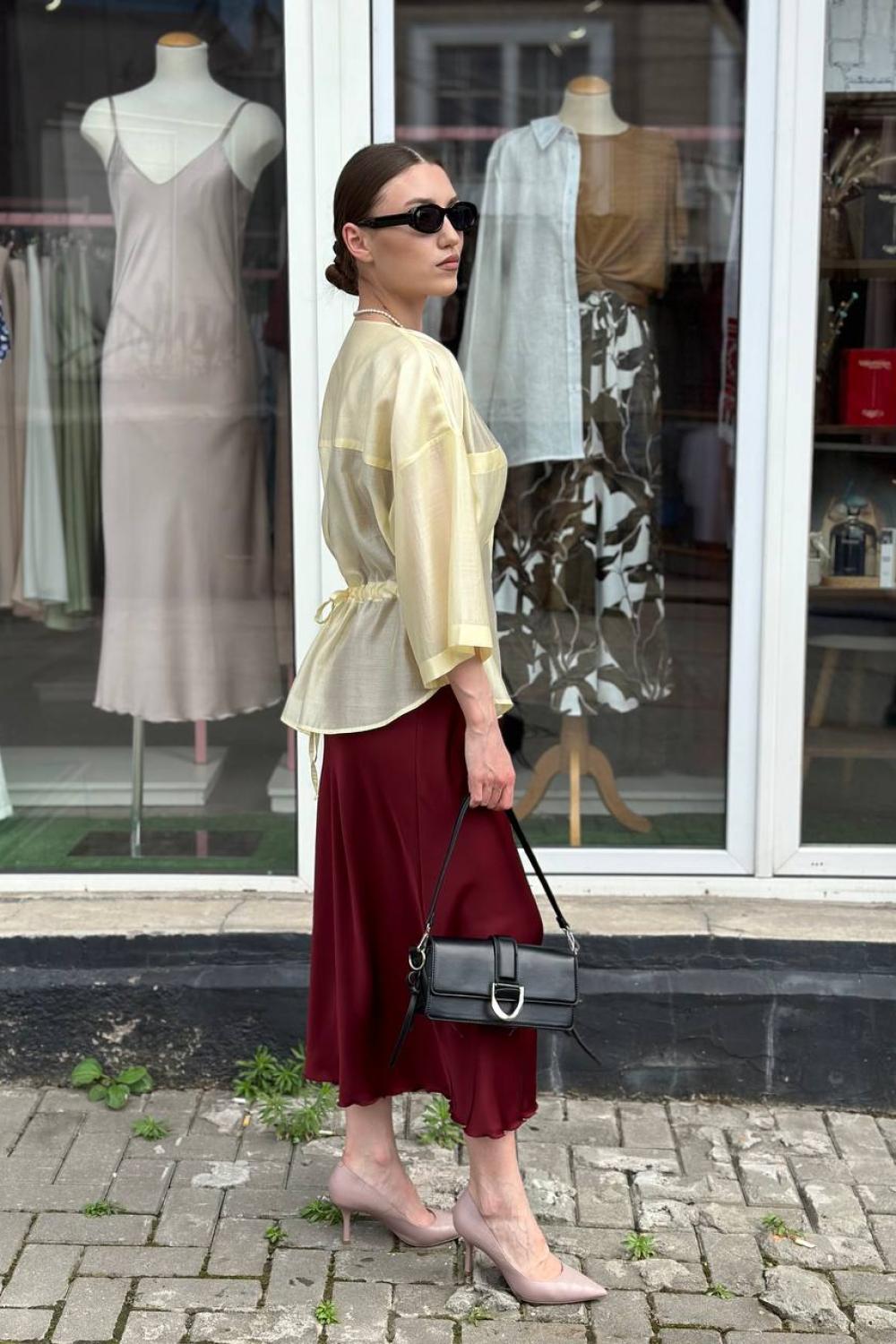 Сукня-комбінація в кольорі марсала шовкова