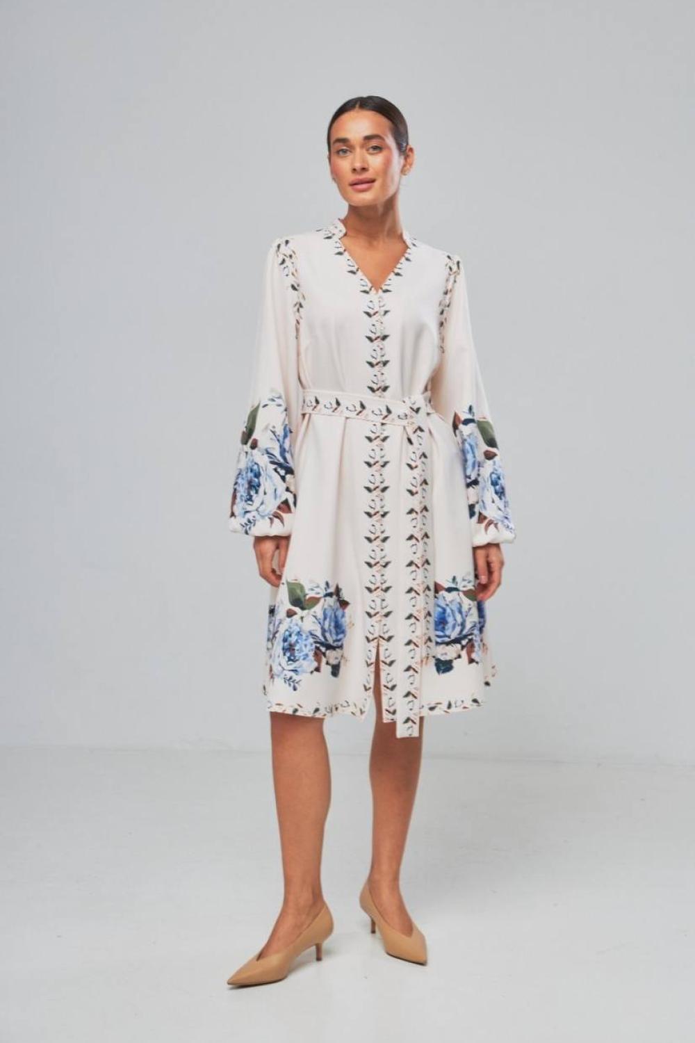 Dress peach embroidered printed dress