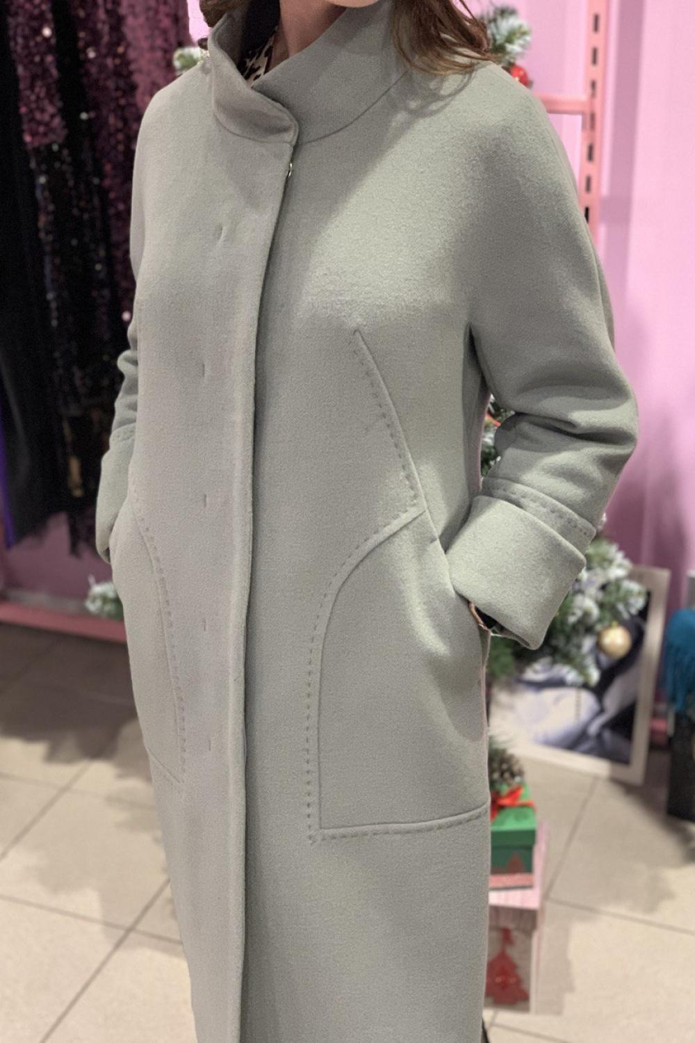 Пальто жіноче зимове вовняне оливкове на утеплювачі оливкове Mirella moda