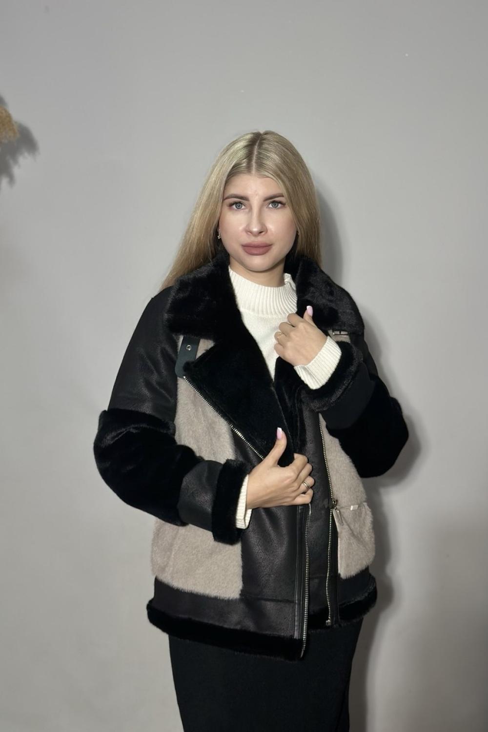 Black and beige eco-fur jacket