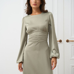 Midi dress in olive color with premium satin