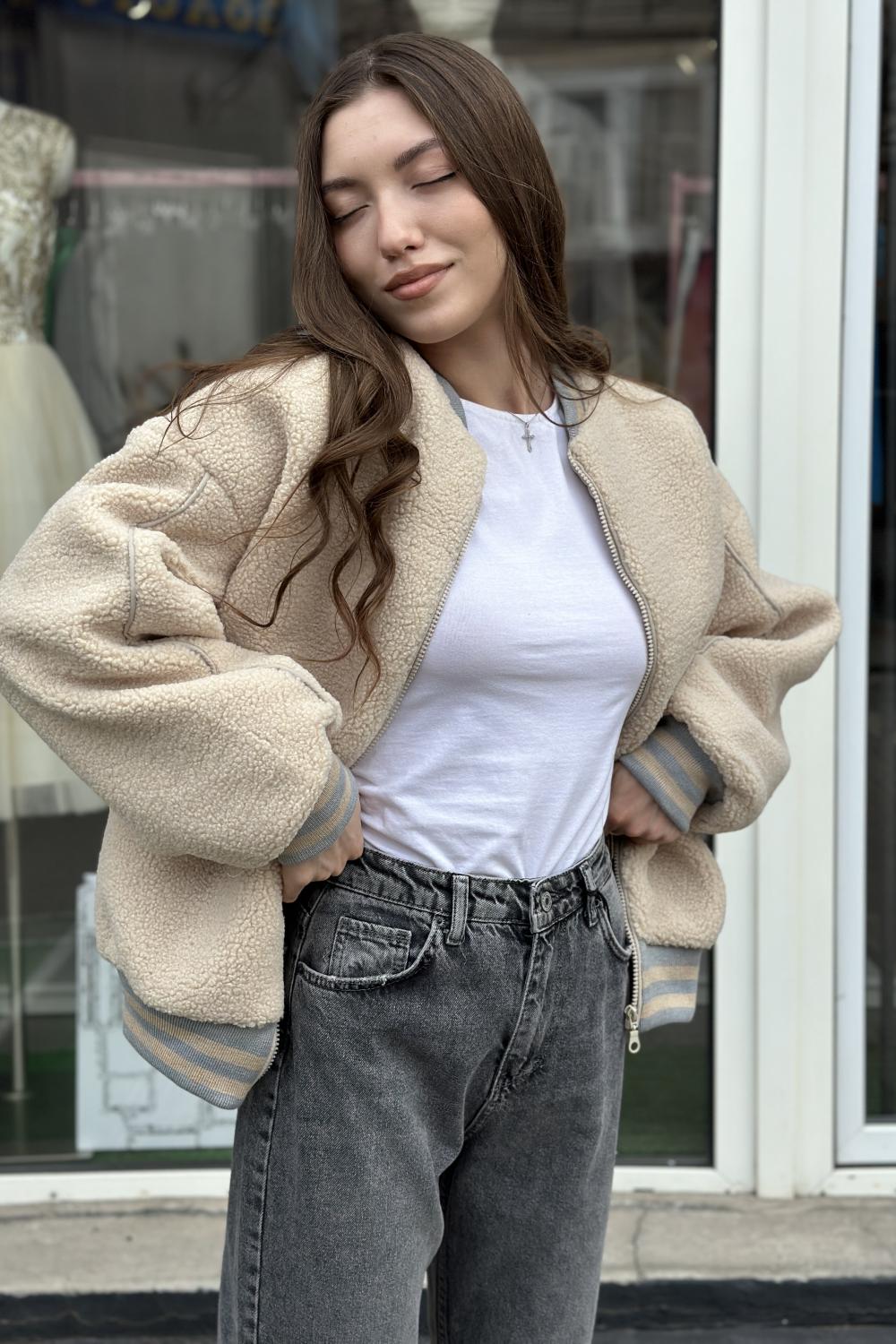 Bomber made of artificial fur beige Bamir STIMMA