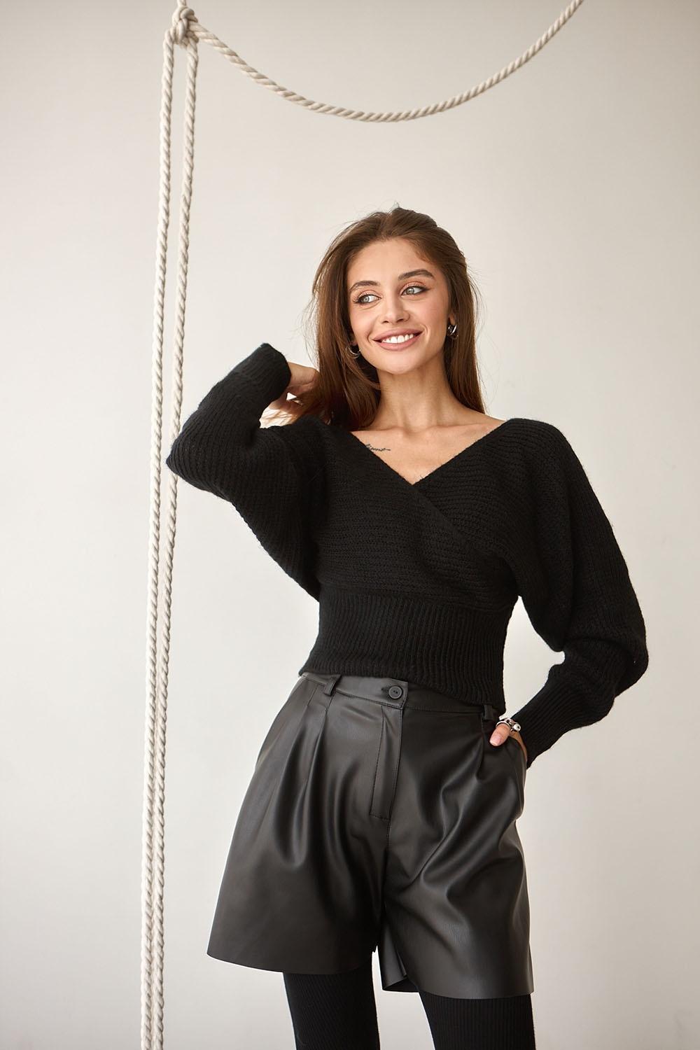 Black eco-leather shorts with pockets 1792 Bellise