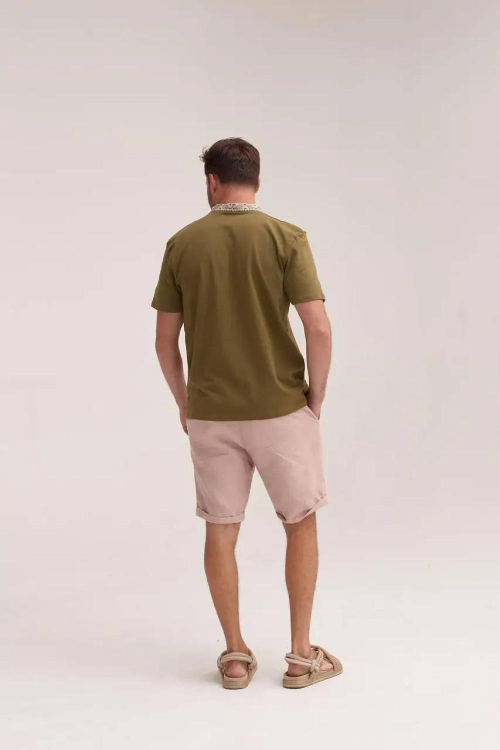 Men's Olive-Colored Cossack-Style Embroidered T-Shirt